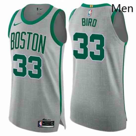 Mens Nike Boston Celtics 33 Larry Bird Authentic Gray NBA Jersey City Edition